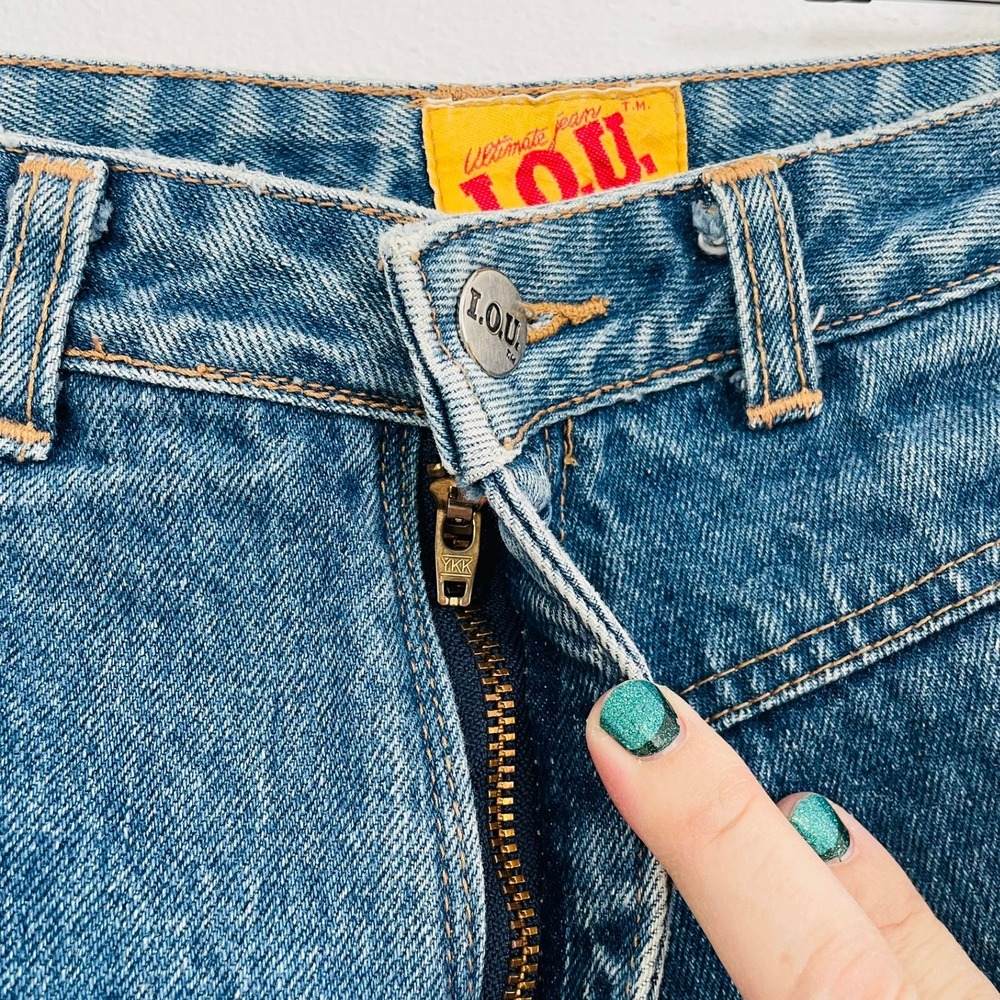 Vtg 80s 90s I.O.U Patchwork High Waist Tapered Denim Jeans Unique Womens 5/6 EUC - Picture 5 of 10